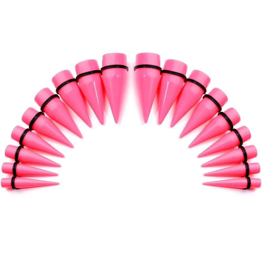 00 Gauge to 1 inch 18 Piece Bright Pink Acrylic Ear Stretching Taper Kit Set