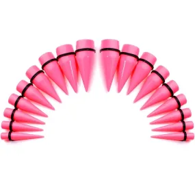 00 Gauge to 1 inch 18 Piece Bright Pink Acrylic Ear Stretching Taper Kit Set