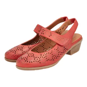 Barani Chestnut Leather Heeled Sandals (Short, Perforated)