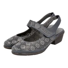 Barani Navy Leather Heeled Sandals (Short, Perforated)