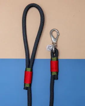 Black Rope with Red and Olive Trim Dog Leash (Made in the USA)