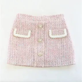 button front tweed skirt | pink