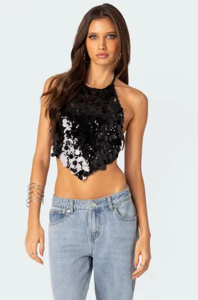 Caelia Sequin Open Back Top