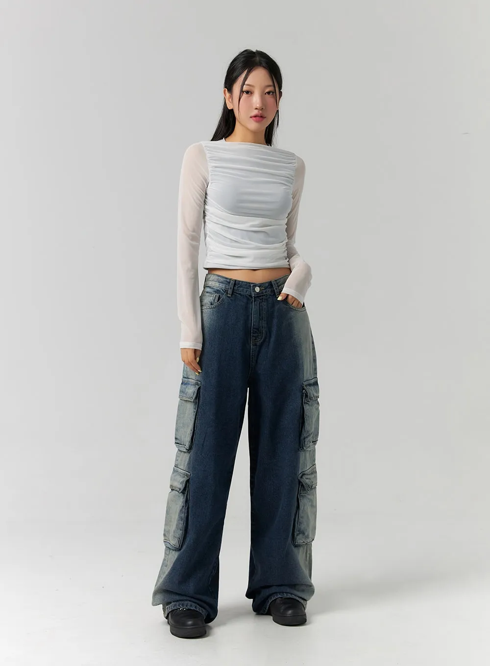 Cargo Gradation Wide Leg Jeans CS320