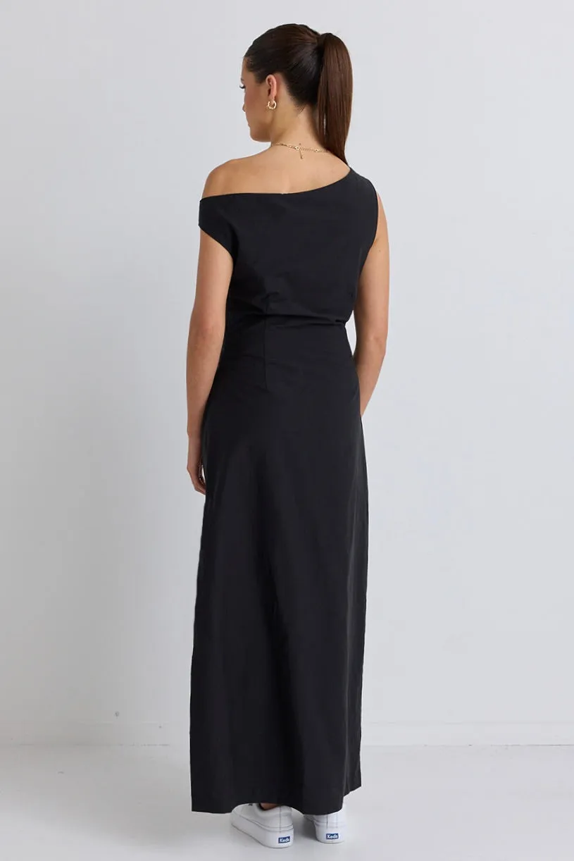 Classified Black Off Shoulder Tuck Maxi Dress