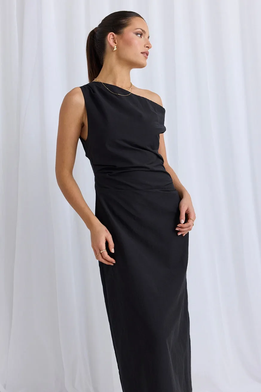 Classified Black Off Shoulder Tuck Maxi Dress