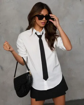 Corporate Cutie Contrast Tie Button Down Top