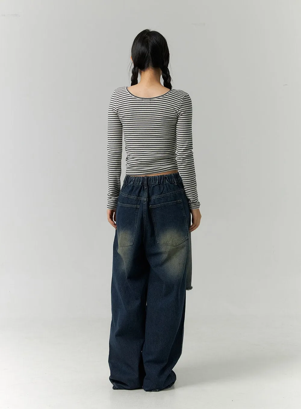 Destroyed Washed Wide Leg Jeans CN324