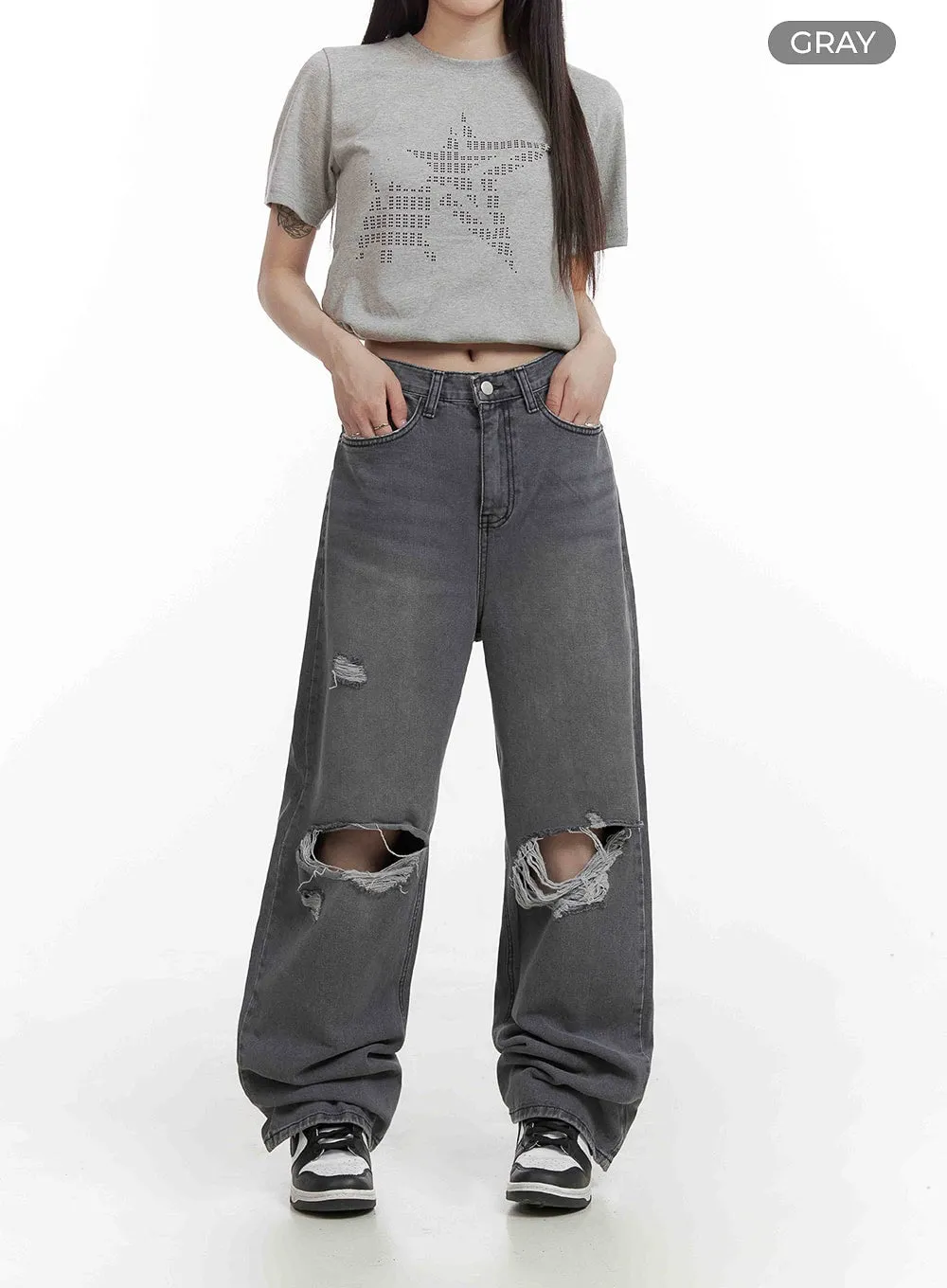 Destroyed Wide Fit Baggy Jeans CY407