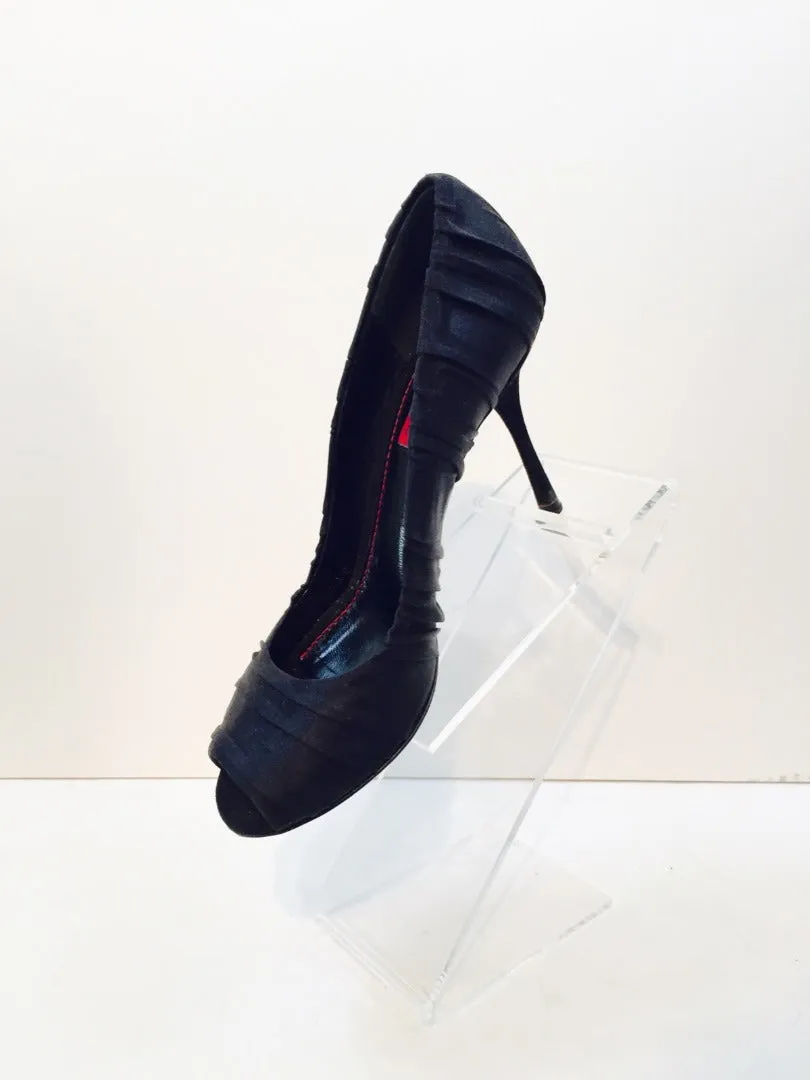 DOLCE & GABBANA Black Satin Ruched Open Toe Heels Size 7