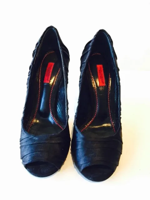 DOLCE & GABBANA Black Satin Ruched Open Toe Heels Size 7