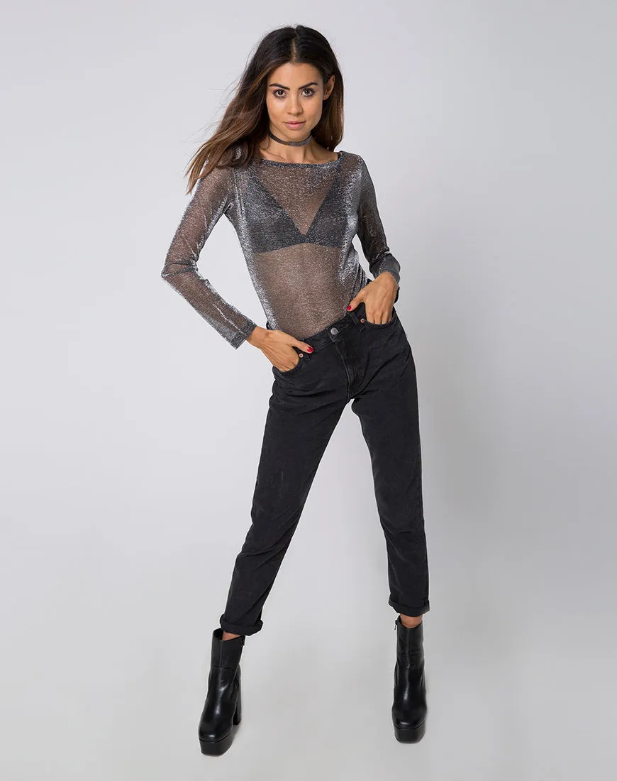 Eda Longsleeve Bodice in Metalic Shine Net Silver