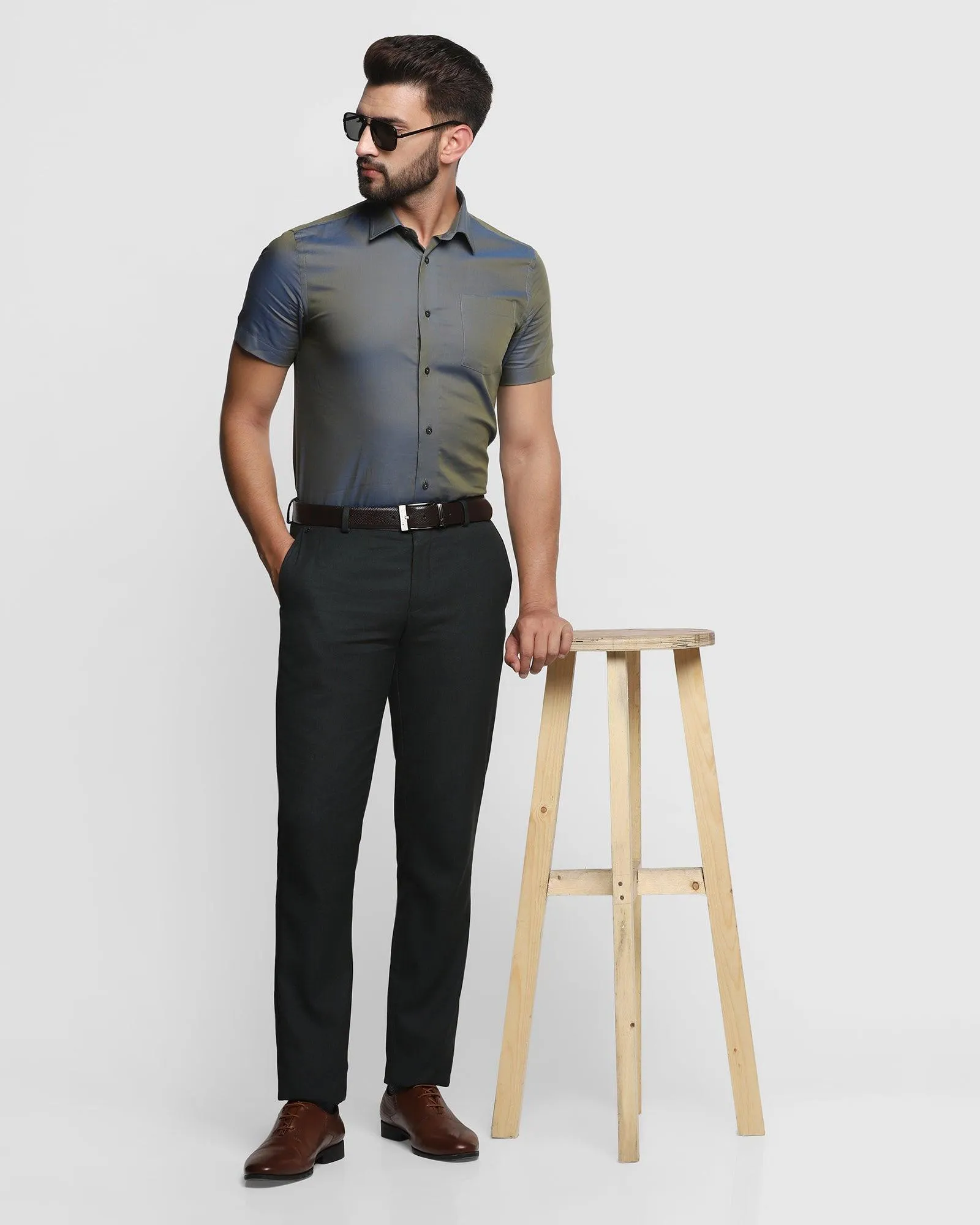 Formal Half Sleeve Grey Solid Shirt - Abital