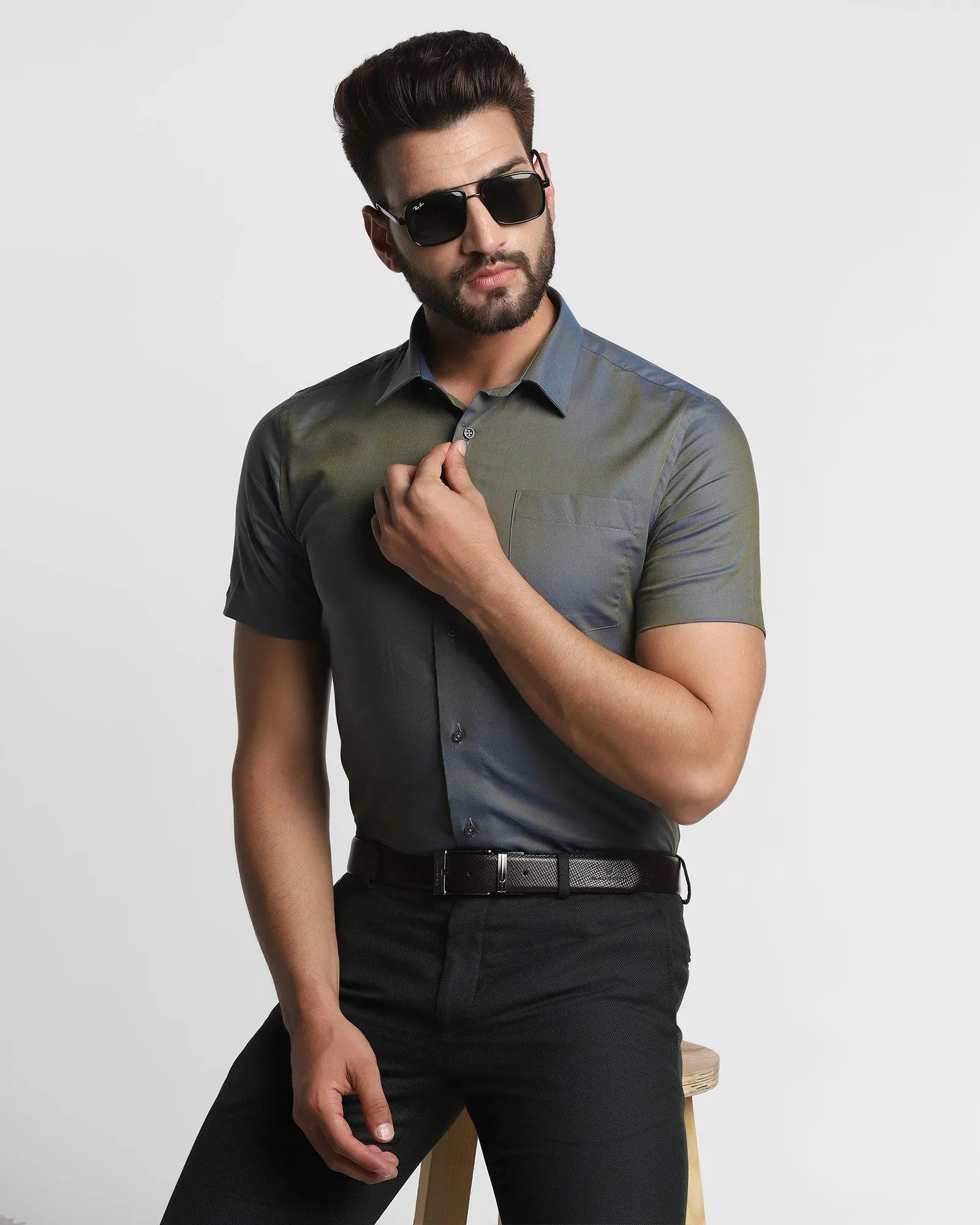 Formal Half Sleeve Grey Solid Shirt - Abital