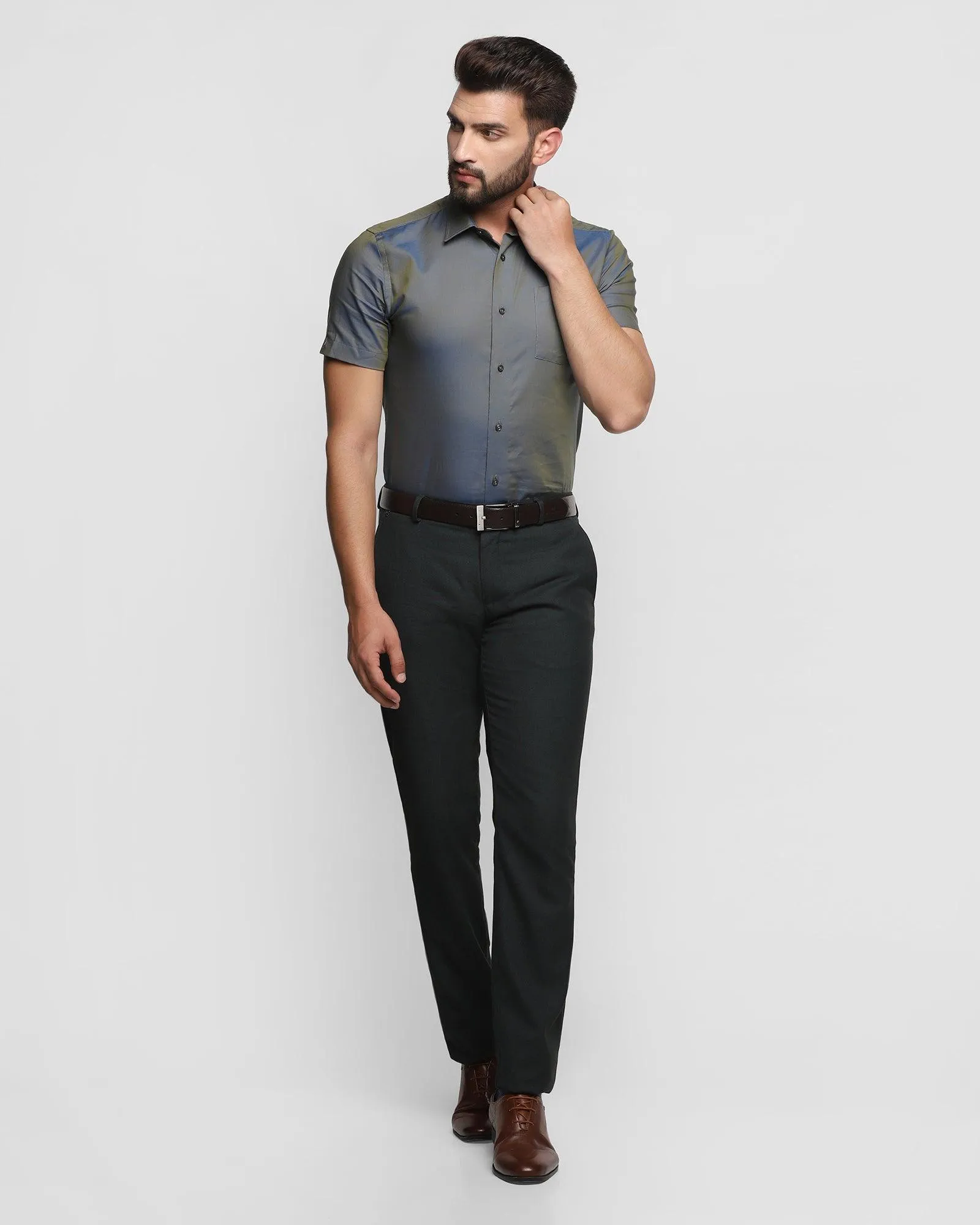 Formal Half Sleeve Grey Solid Shirt - Abital