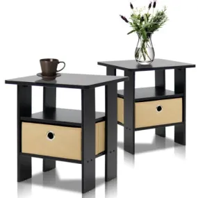 FURINNO 2-11157EX END TABLE BEDROOM NIGHT STAND, PETITE, ESPRESSO, SET OF 2