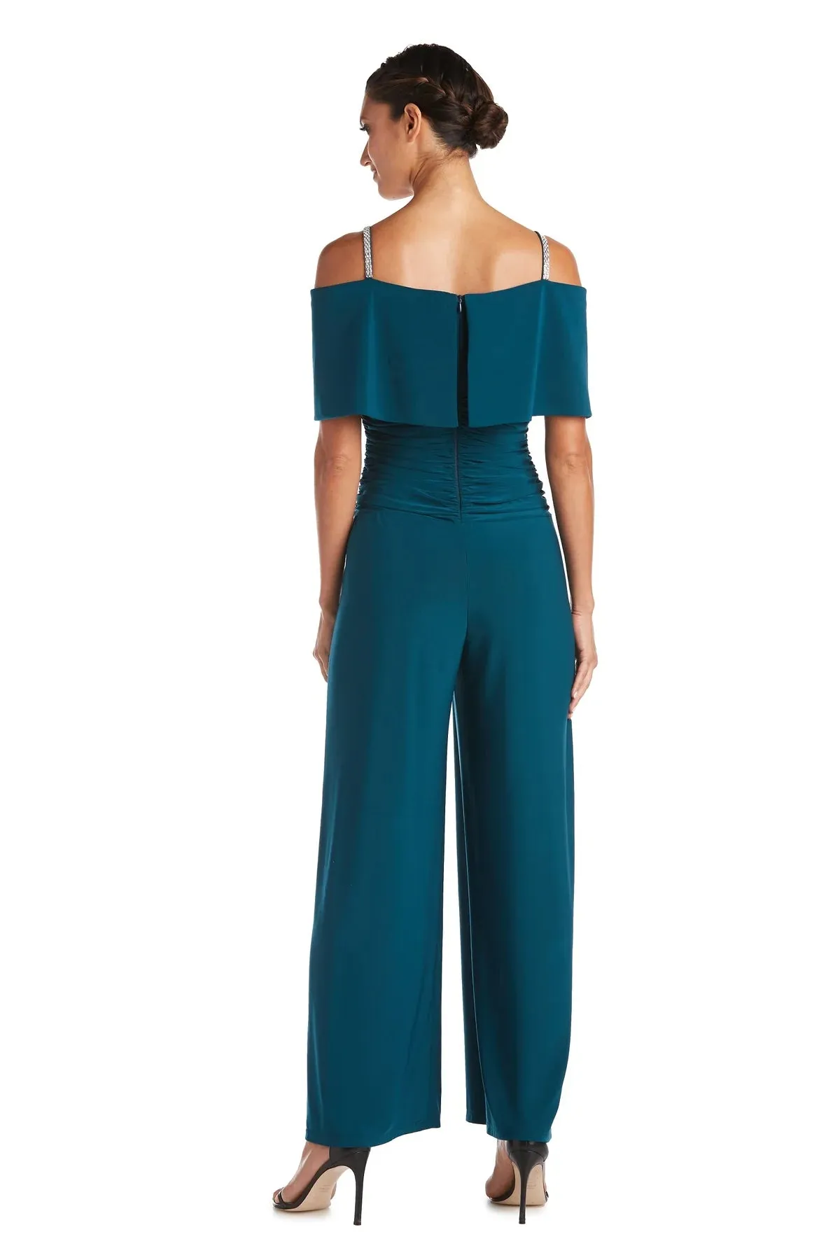 R&M Richard's Petite Women's Cold Shoulder Ruched Waist Jumpsuit - Wedding Guest Outfit Petite