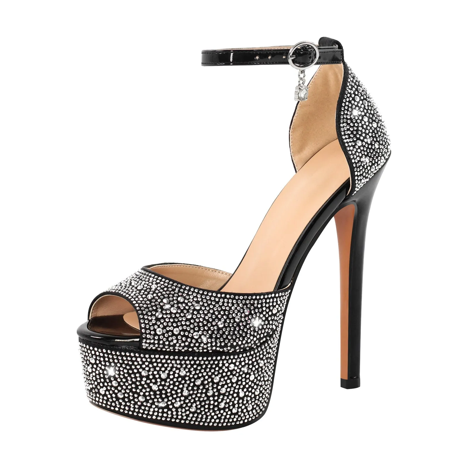 Rhinestone Peep Toe High Heel Platform Sandals