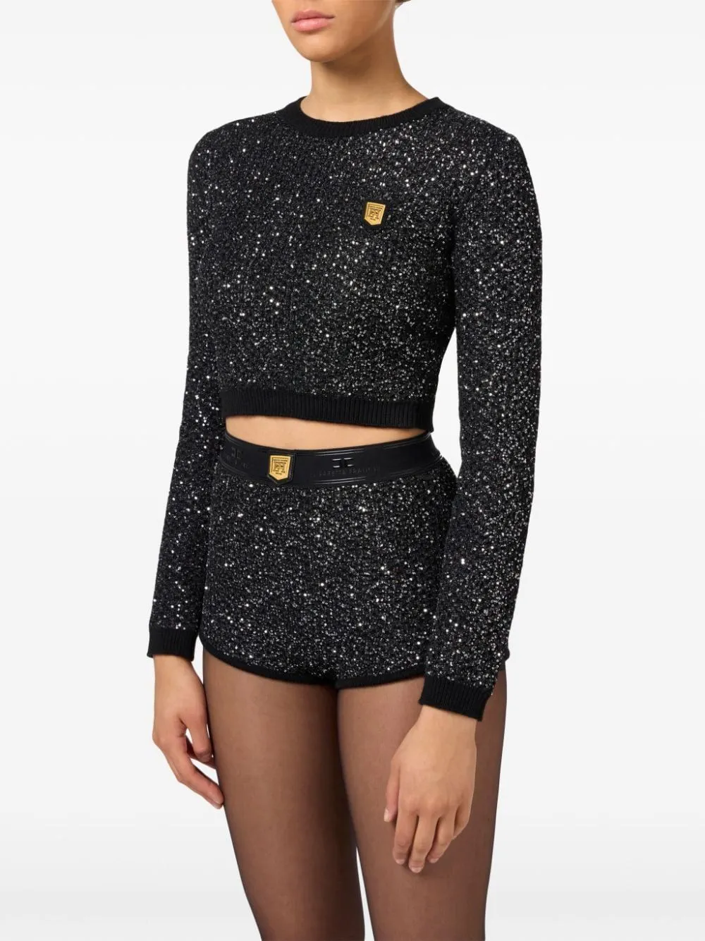 SEQUIN THREAD WOOL CROP TOP