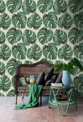 Tropical Leaves Woven Wallpaper