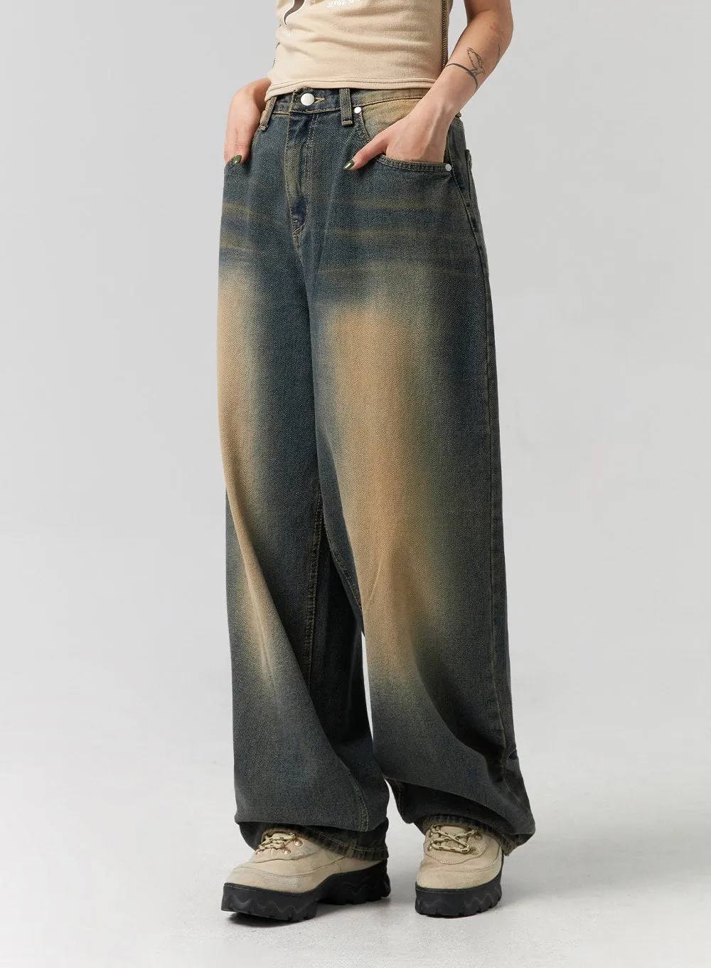 Washed Wide Leg Denim Jeans CG330