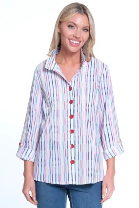 Woven Button Front Tunic- Petite-Multi